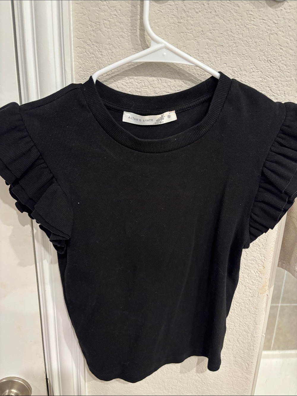Altar'd State Black Ruffle Sleeve Ribbed Tee